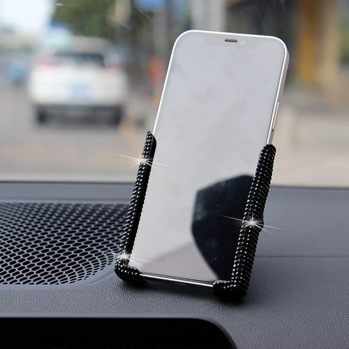 SUNCARACCL Bling Car Phone Holder, 360 Degrees Adjustable Crystal Auto Car Mount Phone Holder for Dashboard,Windshield and Air Vent (Black)