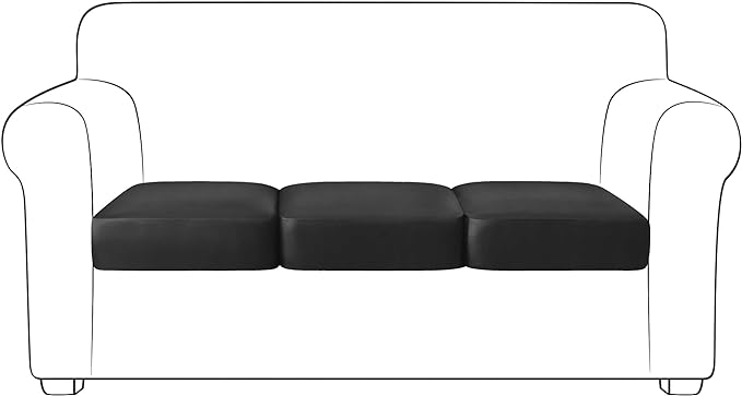 Yates Home PU Leather Couch Sofa Cushion Slipcover Water-Proof Elastic Chair RV Seat Covers Loveseat Sofa Furniture Protector Slip Cover for Settee Seater Replacement in Living Room（3 Pieces, Black）