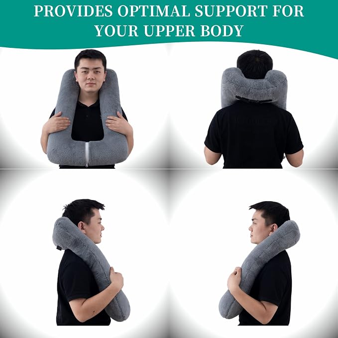 FHSGGP Travel Pillow Upgraded Version of Aircraft Travel Neck Pillow | With Storage bag, Sleep Pillows for Travel by Train, Car, or Plane, Supporting the Head and Body, Travel Pillow for Kids Grey