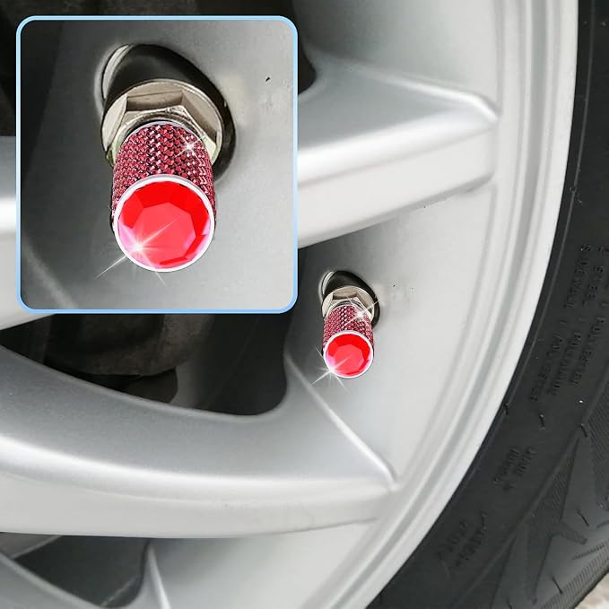 4Pcs Car Tire Valve Stem Caps, Bling Tire Air Cap for Car, Universal Stem Covers, Anodized Aluminum Tires Valve Cap with O Rubber Ring, Crystal Diamond Car Accessories for Women