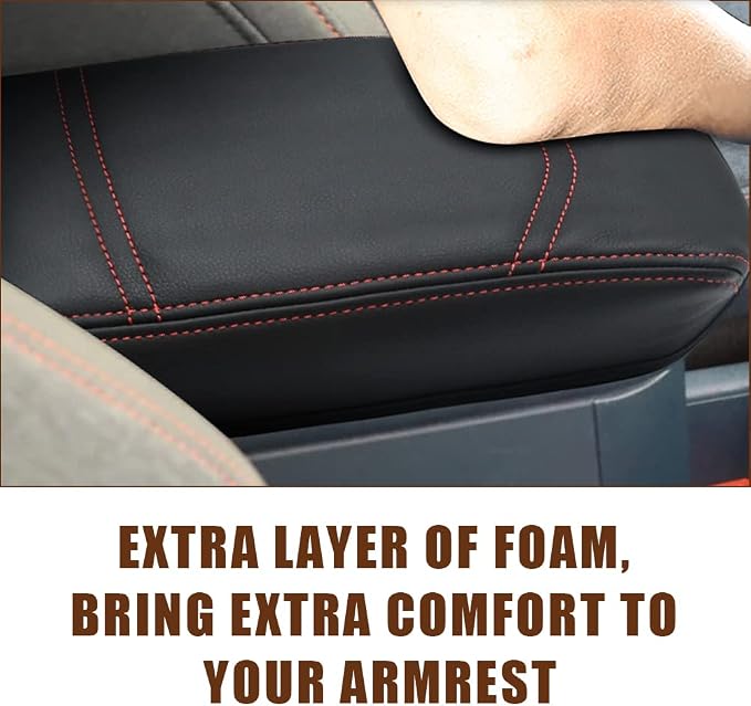 Muslogy Center Console Armrest Cover Fit for Ford Maverick 2022-2025 2026 Accessories, Comfort Armrest Pad Console Lid Cushion Vegan Leather Regular Thick (Black)