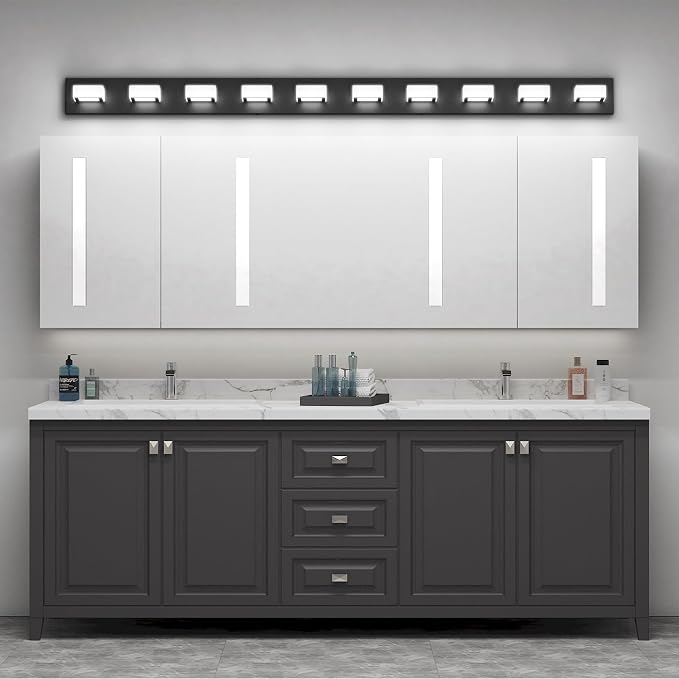 Ralbay 66inch Matte Black Bathroom Vanity Lights Metal Acrylic LED Modern Black Bathroom Wall Lighting Fixtures