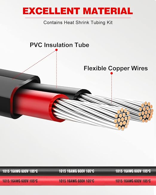 NAOEVO 16 Gauge Wire 2 Conductor Electrical Wire, 16 AWG Stranded PVC Cord, 12V Low Voltage/Tinned Copper/Flexible Cable for Automotive Wiring, Lamp Cord, Marine Cable (500FT)