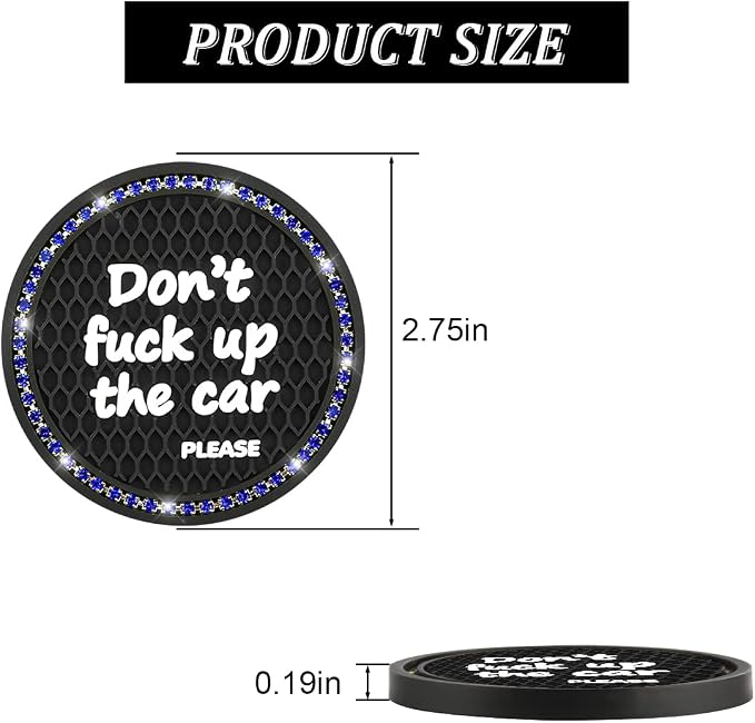 2 Pack Bling Car Coasters for Cup Holder, Crystal Rhinestone 2.75 in Cup Holder Coaster, Silicone Anti-Slip Insert Cup Mats for Women, Interior Accessories Universal for Most Cars (Black/Blue) | Universal fit, most vehicles/SUVs/trucks, silicone base, ...