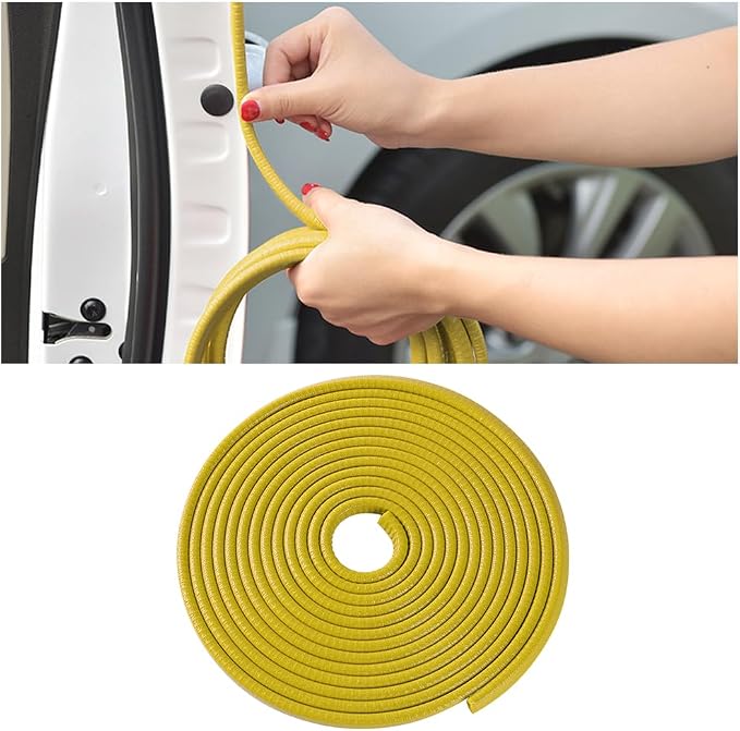 Osilly Car Door Rubber Seal Strip, 32.8Ft Self Adhesive Weather Stripping Automotive Edge Trim, Weatherstrip Soundproof Vehicle Tailgate Window Sealing Cover, Universal for SUV RV Truck (Yellow)