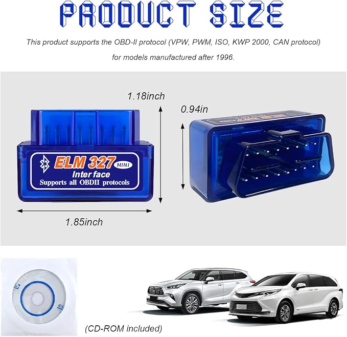 ELM327 OBDII Car Auto Diagnostic Scanner, Mini ELM327 Interface Bluetooth Engine Fault Code Reader, Professional Wireless Failure Detector Compatible with OBD2 Vehicles