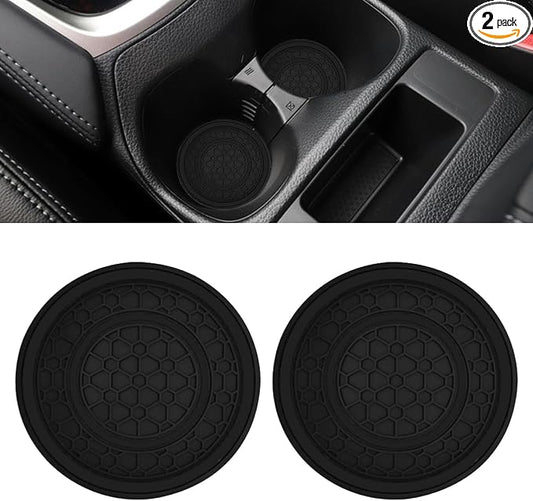 2PCS Car Cup Holder Coasters, 2.75 Inch Auto Non-Slip Anti Dust Cup Mats, Console Cup Holder Insert Coaster Auto Insulated Mats, Universal Interior Accessories for Most Cars (Black)