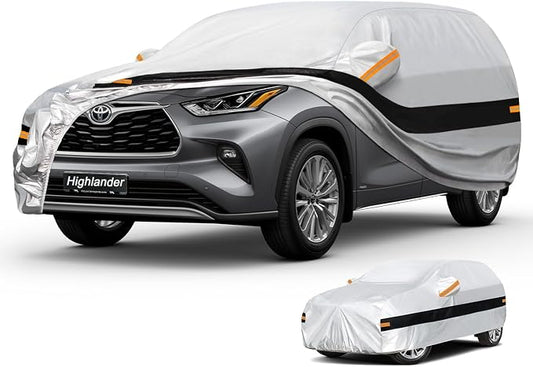 10 Layers SUV Car Cover Custom Fit for Toyota Highlander (2013-2024) Waterproof All Weather for Automobiles, Outdoor Full Cover Rain Sun UV Protection.Silver