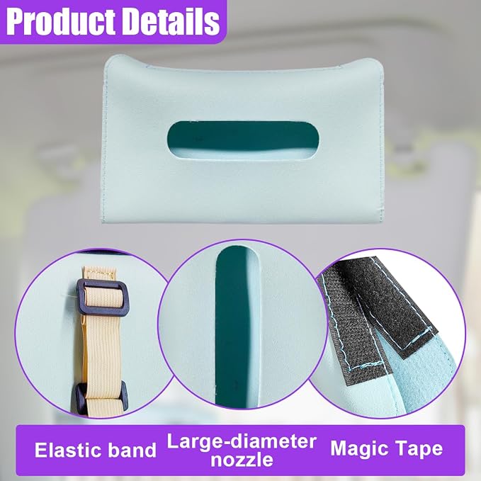 YoRise Car Sun Visor Tissue Holder, Soft Leather Automotive Hanging Napkin Storage Box, Rectangular Vehicle Interior Tissue Organizer Case for Car, SUV, Truck (Blue)