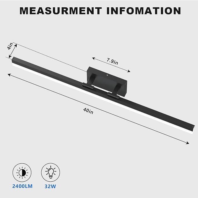 IZORRO Modern Bathroom Vanity Light 40 inch, Rotatable, 32W Dimmable Led Bathroom Light Fixture Over Mirror, Black Vanity Light Bar (Cool White 6000K)
