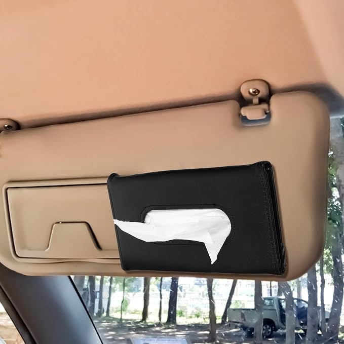 Healifty Car Tissue Holder for Vehicle Interior Sun Visor Tissue Dispenser with Artificial Leather Material Space-Saving Design Convenient Access for Driving