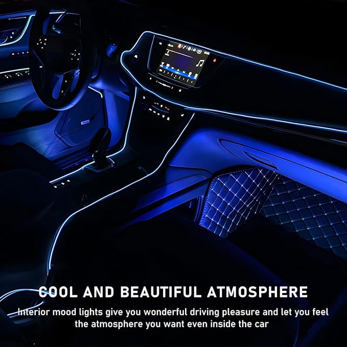 Ohleats Car LED Strip Light, 24 LED RGB Auto Interior Atmosphere Lights, USB Vehicle Under Dash Ambient Night Light Strip, Interior Decorative Lamp Lighting Kit Car Accessories (Blue)