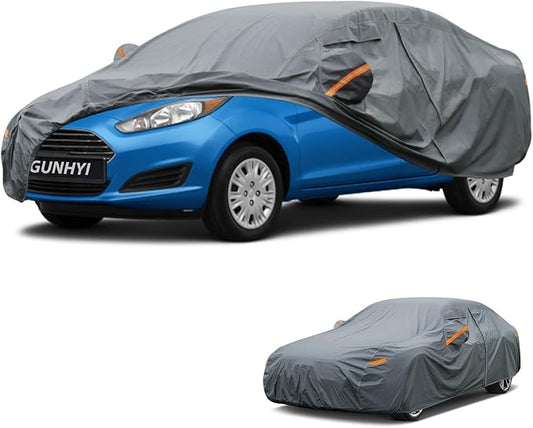 GUNHYI Premium Car Cover Custom Fit Ford Fiesta Sedan, 16 Layers Heavy Duty Car Cover Waterproof All Weather with Zipper Door for Sun Rain Snow Dust Uv Protection