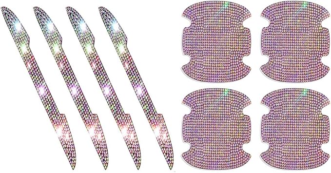 8Pcs Bling Rhinestone Car Door Handle Stickers Protector, Trim Auto Door Entry Guard Bling Stickers Car Accessories for Women and Men, Universal Car Accessories for All Cars (AB Color)