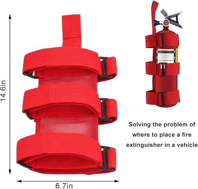 Ohleats Roll Bar Fire Extinguisher Holder, Adjustable Fire Extinguisher Mount Strap with American Flag Pattern, Car Accessories Fixed Belt for Wrangler JK JKU TJ CJ (No Pattern, Red, 2 PCS)