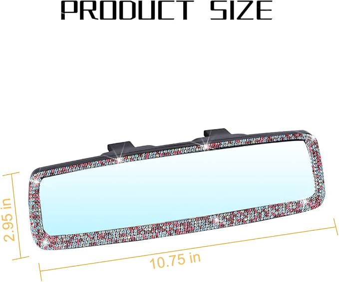 Osilly Bling Car Rearview Mirror, Decorations Rear View Mirror with Crystal Rhinestones & Diamonds, Car Interior Trim Accessories, Clip-on & HD Glass, Sparkly Gift (AB Color+Pink)