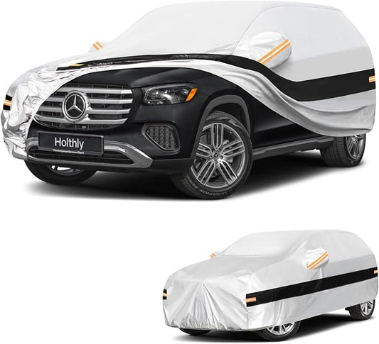 10 Layers SUV Car Cover Custom Fit Mercedes Benz GLS Class 350d 400 400d 450 450d 550 580,Waterproof All Weather for Automobiles, Outdoor Full Cover Sun Rain Protection with Cotton. Silver