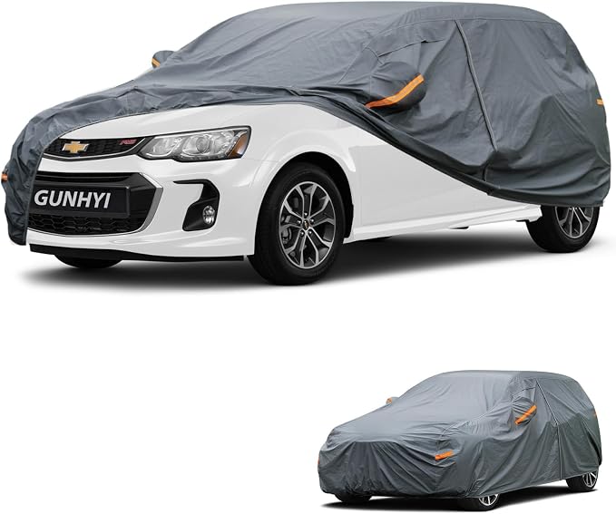 GUNHYI Premium Car Cover Custom Fit Chevrolet Sonic Hatchback, 16 Layers Heavy Duty Car Cover Waterproof All Weather with Zipper Door for Sun Rain Snow Dust Uv Protection