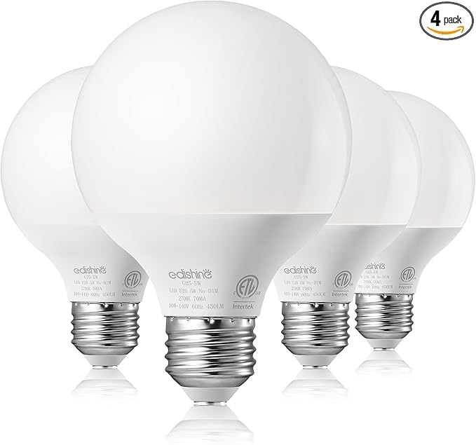 EDISHINE Vanity Light Bulbs, G25 LED Bathroom Light Bulbs, 25 Watt Equivalent Globe Light Bulb, CRI90+ 2700K Warm White 450LM, E26 Base, 4 Pack Non-dimmable, ETL Listed