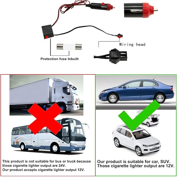 MaxLax Green EL Wire Car Interior LED Kit - 16.4ft Flexible neon-Style Wire with 12V Fused Power Supply. Features 6mm Reinforced Edge for Easy auto Installation