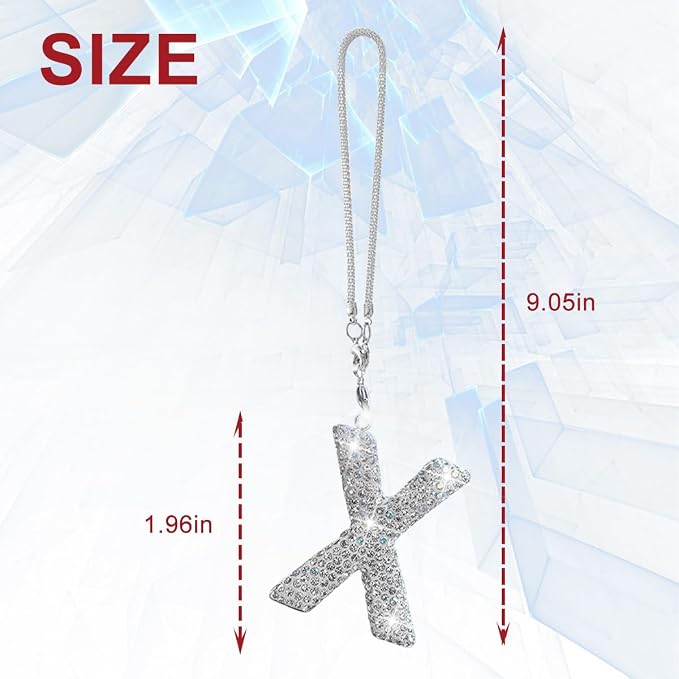 Bling Car Rear View Mirror Letter Charm, Crystal Rhinestone Rear View Mirror Hanging Ornament, Automotive Interior Rearview Mirrors Decoration Accessories, Universal for Vehicles(X)