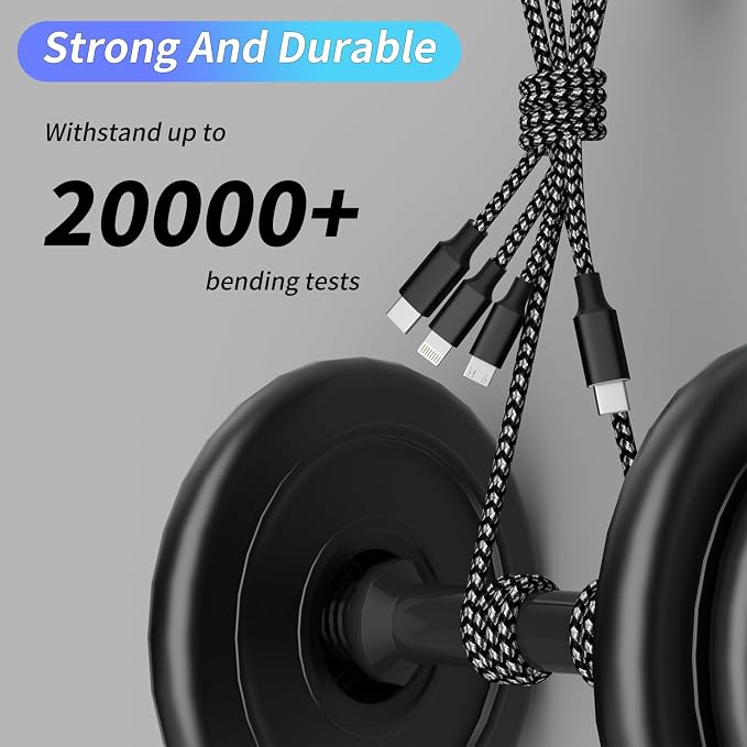 USB C Multi Charging Cable [2Pack 4FT], 3 in 1 Charging Cable Nylon Braided Multiple Charger Cord, Travel Charger with Type-C, Micro USB and IP Port for iPhone 17/16/15 Series/Cell Phones and More
