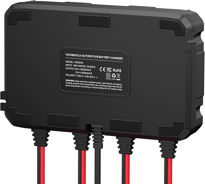 8A 4-Bank Car Battery Charger (2A/Bank) - 6V & 12V Automatic Trickle Charger, Motorcycle Battery Maintainer & Desulfator with Overcharge & Temperature Compensation – for Lead Acid, AGM, Gel, LiFePO4