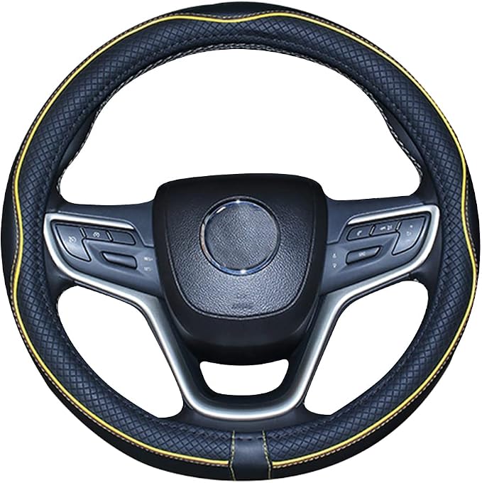 Mayco Bell Large Size Steering Wheel Cover Anti-Slip,Safety,Soft,Breathable,Durable,Full Surround,Comfortable Grip Microfiber Leather (15.5-16 inch, Black Yellow)