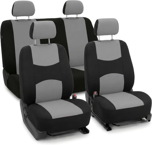FH Group Car Seat Covers Full Set Cloth - Universal Fit Automotive Seat Covers, Low Back Front Seat Covers, Solid Back Seat Cover, Washable Car Seat Cover for SUV, Sedan and Van Gray