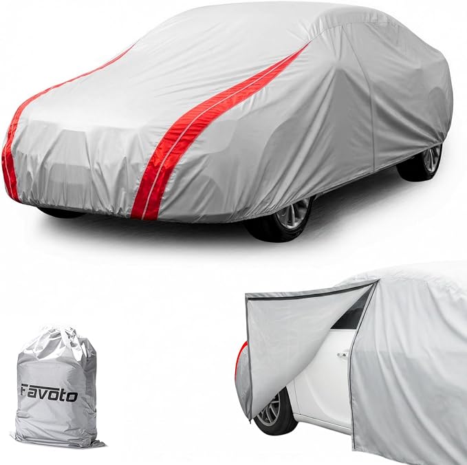Favoto Car Cover Waterproof Windproof Custom Fit for Toyota Camry 1996-2026 | Fit for Honda Accord 2001-2026 Heavy Duty Car Cover for Automobiles Outdoor with Reflective Strips All Weather UV Protection