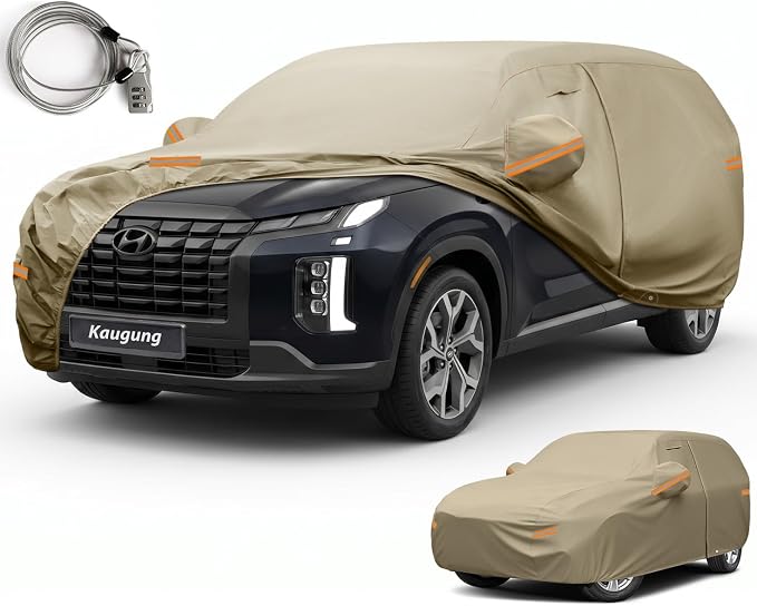 Kaugung Custom Fit Car Cover for Hyundai Palisade (2019-2025), Heavy Duty All Weather Waterproof Outdoor SUV Cover, Sun Rain Snow UV Protection with Driver Door Zipper, Mirror Pockets & Air Vents