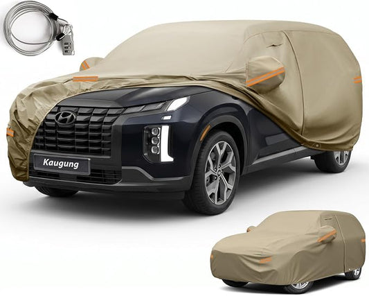 Kaugung Custom Fit Car Cover for Hyundai Palisade (2019-2025), Heavy Duty All Weather Waterproof Outdoor SUV Cover, Sun Rain Snow UV Protection with Driver Door Zipper, Mirror Pockets & Air Vents