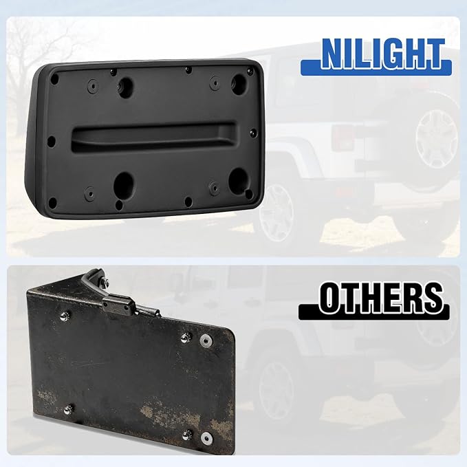 Nilight Rear License Plate Frame Holder Bracket for 1997 1998 1999 2000 2001 2002 2003 2004 2005 2006 Jeep Wrangler TJ Accessories Replace #55174994 Plastic License Plate Mounting Black