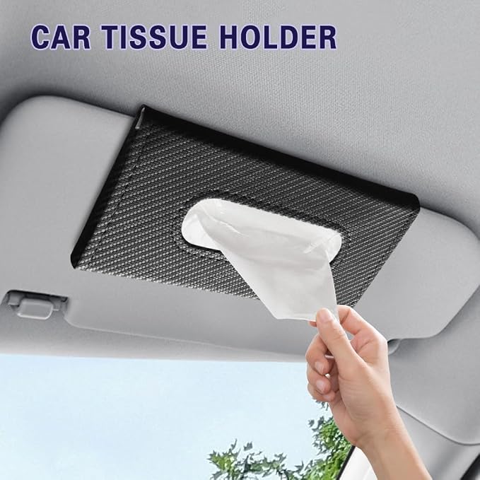 Car Visor Tissue Holder, Tissue Box Holder for Car, Leather Auto Sun Visor Napkin Case Mask Dispenser, Automotive Accessories Rectangular Hanging Auto Napkin Box Fit for Most Vehicles (Black)
