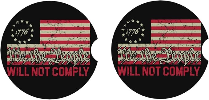 Vintage America American Flag Absorbent Ceramic Car Coasters 2 Pack Round Insert Cupholder Coaster Car Cup Holder Mat with Finger Notch Anti-Slip Cork Base Reusable Drink Coasters 2.56 in