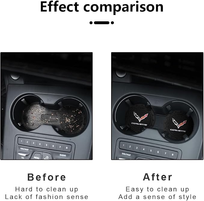 Black Silicone Car Coasters for Corvette Series Series Non-Slip Car Cup Holder Coasters,Car Interior Accessory for Car Cup Holder 2Pcs 2.75 Inch