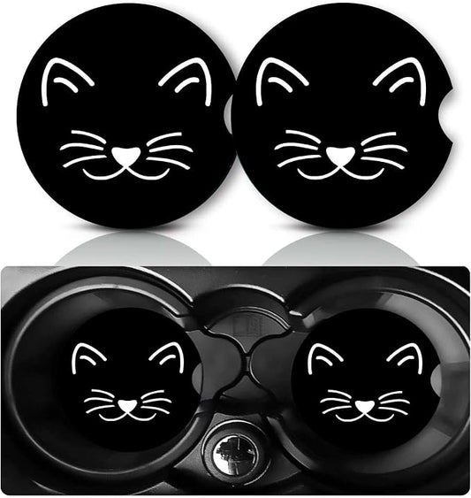 2 PCS Cat Car Coasters,2.75" Neoprene Rubber Cars Cup Holder Coasters | Universal Non-Slip Mat, Drink Coaster Decor Auto Accessories Cats Loves Gifts for Women,Men,Mom,Drivers