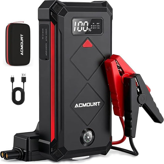 Acmount P100 Car Jump Starter, 5000A Peak Lithium Jump Starter Battery Pack for Up to 10.0L Gas or 8.0L Diesel Engine, Safe 12V Portable Battery Starter Power Pack with LED Screen & LED Light