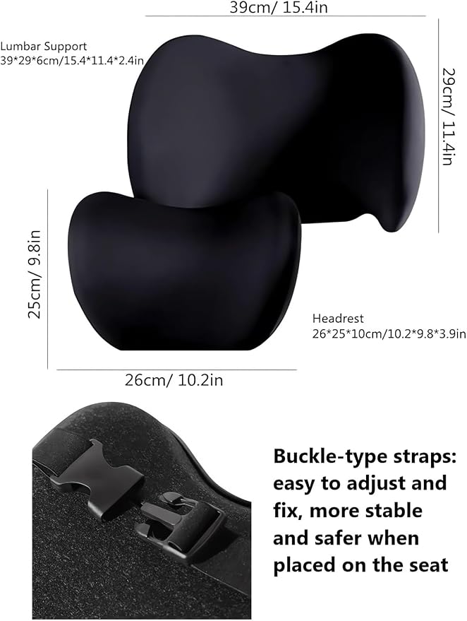 Car Headrest & Lumbar Support Cushion Ergonomic Car Seat Neck Back Rest Pillows Orthopedic Memory Foam Head Rest and Lower Lumbar Support Pillow Set Backrest Driving Seat Office Chair Support (Blue)