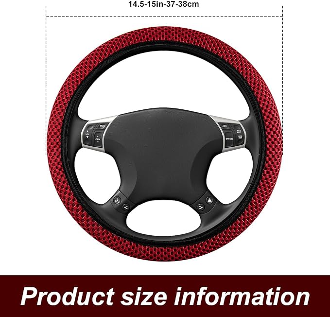 Breathable Elastic Steering Wheel Cover,15 Inch Stretch Steering Wheel Protector,Microfiber Ice Silk Anti-Slip Car Wheel Cover,Odorless Comfort Grip Interior Accessory for Cars SUV Truck（Red）
