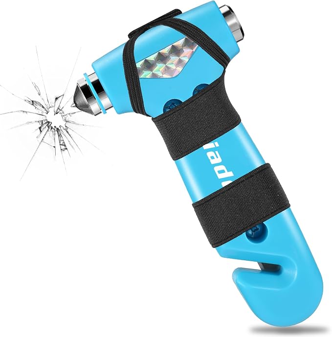 Window Breaker, 3-in-1 Emergency Escape Tool with Car Window Breaker and Seatbelt Cutter, Car Safety Hammer Car Essentials Tool for Women（Blue）