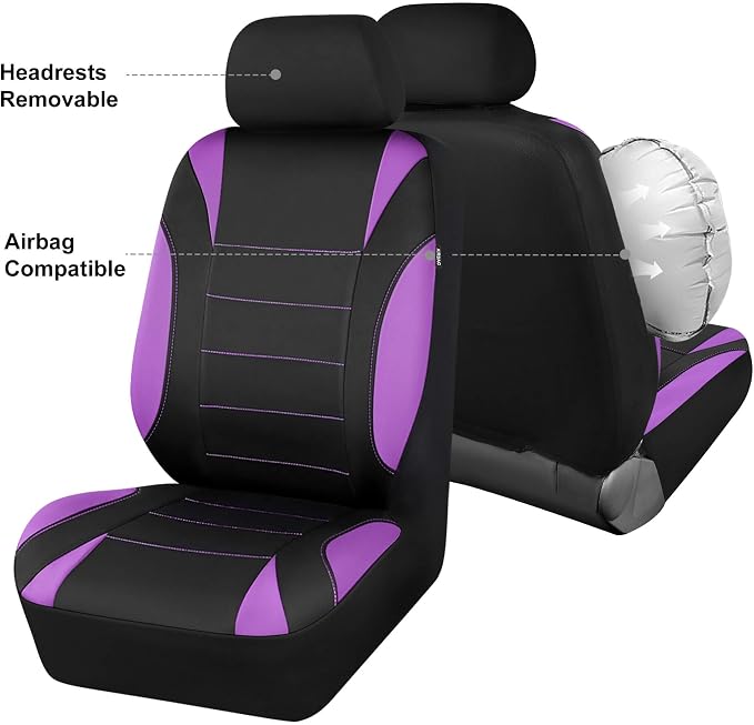 CAR PASS Waterproof Car Seat Covers Front Seats Only with 5mm Composite EVA, Neoprene Car Seat Cover with Separate Headrest Cover, Quick Setup Universal Fit for Car SUV Trucks,Airbag Compatible Purple