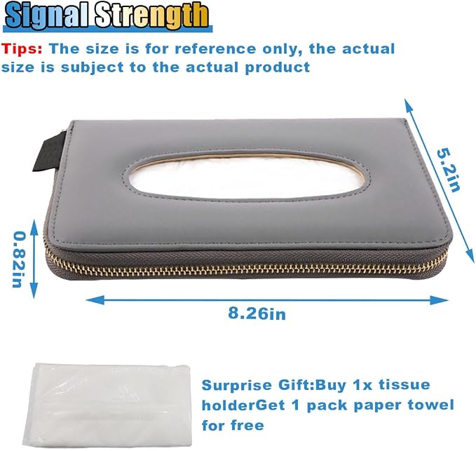 Car Tissue Holder, Car Sun Visor Tissue Box Holder, Car Backseat Paper Carton, Leather Car Tissue Napkin Case, Universal Car Hanging Paper Towel Clip for SUV, RV, Truck (Grey)