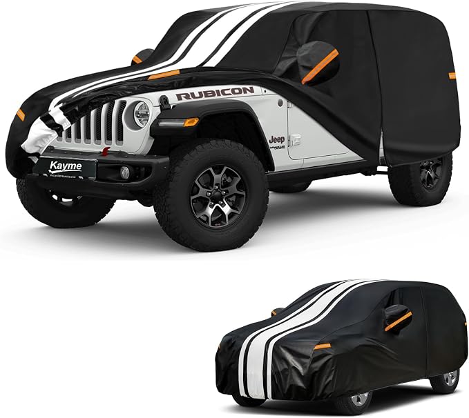 Kayme Jeep Wrangler Car Cover Waterproof All Weather, Custom Fit for Wrangler 4 Dr/Unlimited 4 Door JK JL (2006-2026), Gift with Tape/Towel, Outdoor Full Exterior Cover Rain Snow Sun UV Protection.