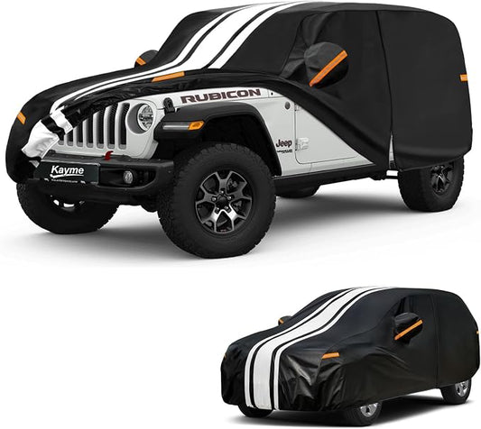 Kayme Jeep Wrangler Car Cover Waterproof All Weather, Custom Fit for Wrangler 4 Dr/Unlimited 4 Door JK JL (2006-2026), Gift with Tape/Towel, Outdoor Full Exterior Cover Rain Snow Sun UV Protection.