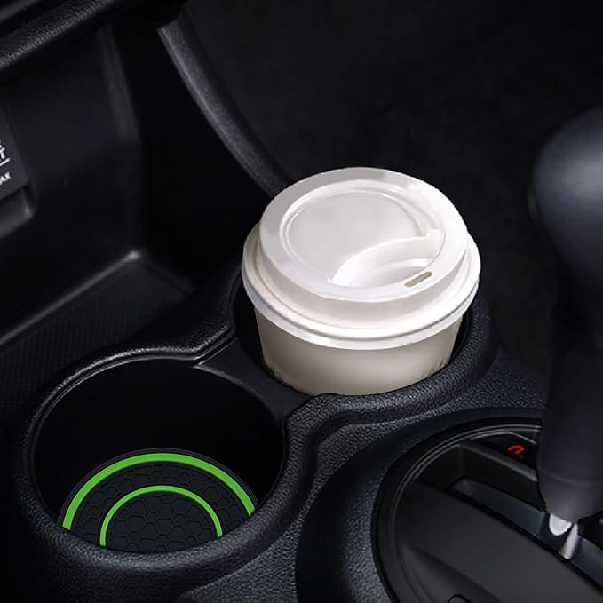 2 Pack Car Coasters for Cup Holder, 2.75 Inch Universal Auto Waterproof Coasters Silicon Insulation Cup Mats,No-Slip Anti Dust Insert Coaster for Woman Man, Suit for Vehicle Interior (2, Green)