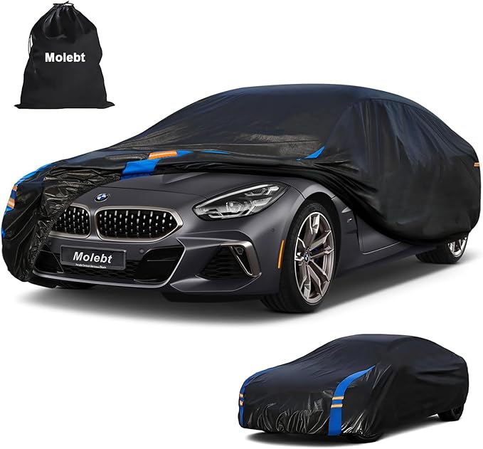 Car Cover Waterproof All Weather for Automobiles, Full Exterior Covers for Sedan & Coupe (166-178 inch) Universal Fit for BMW Z4, Audi TT, Toyota 86/Supra etc. Rain Winter Sun Snow Protection.