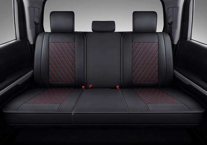 Coverado Tundra Seat Covers, Back Leather Car Seat Covers for Trucks, Automotive Seat Covers Protector Custom Fit 2007-2021 Toyota Tundra(Rear Seat Cover/Red)