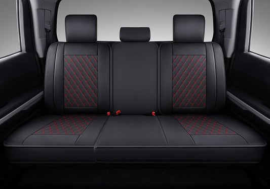 Coverado Tundra Seat Covers, Back Leather Car Seat Covers for Trucks, Automotive Seat Covers Protector Custom Fit 2007-2021 Toyota Tundra(Rear Seat Cover/Red)