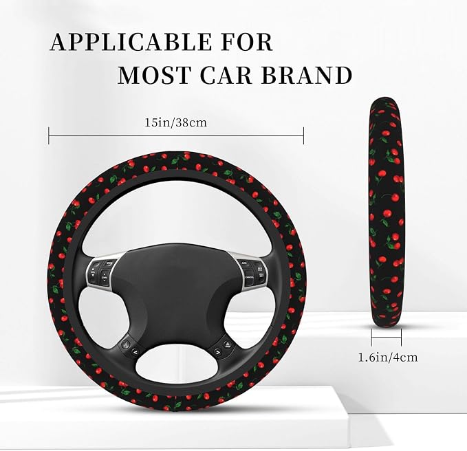 Delicious Cherry Elastic Steering Wheel Cover Non-Slip Breathable Steering Wheel Protector Fit Auto, Suvs, Truck
